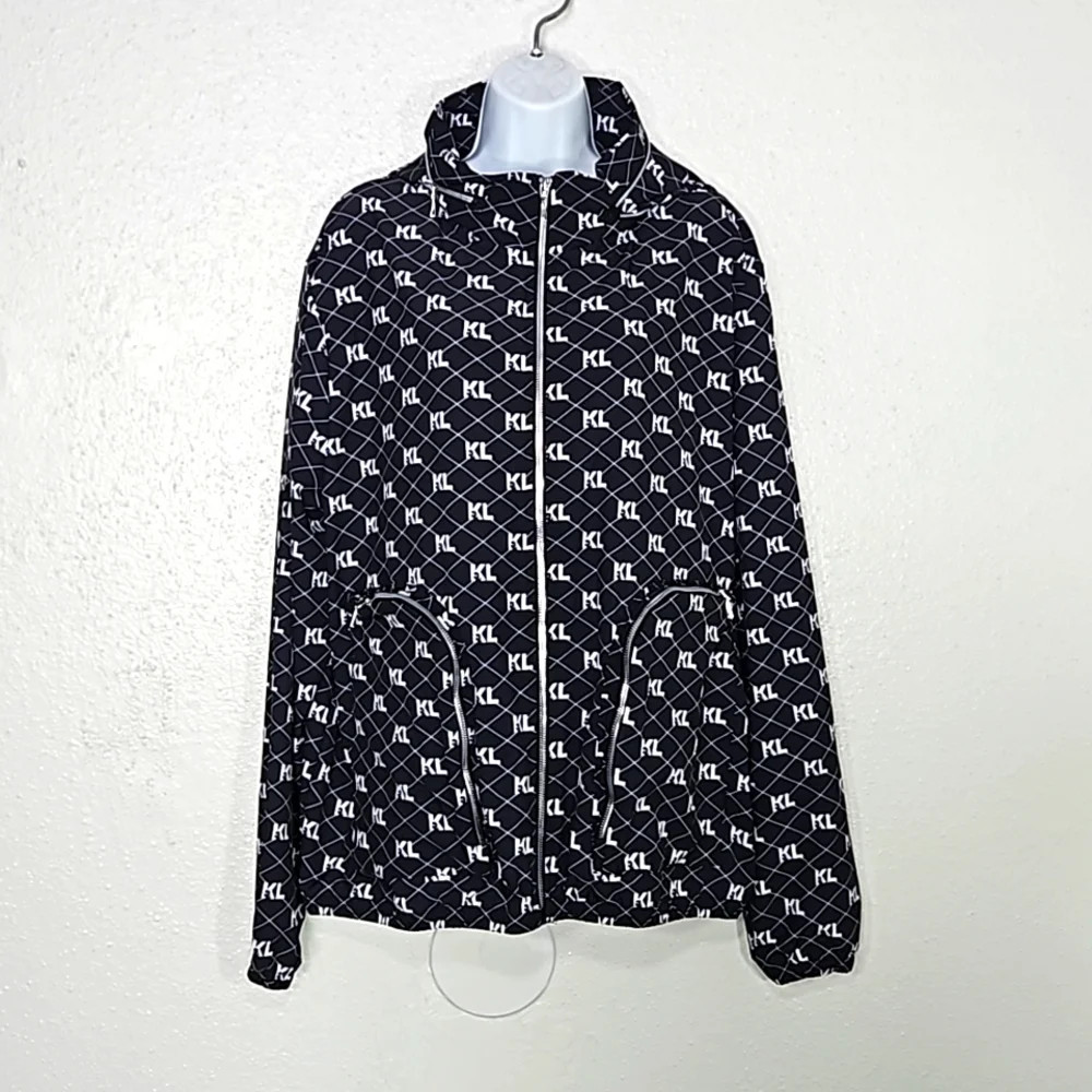 Men's Karl Lagerfeld KL Monogram Logo Packable Hooded Zip Up Jacket XL